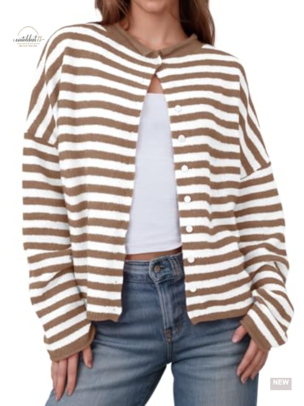 Striped Button Down Cardigan Long Sleeve Knit Sweater Top